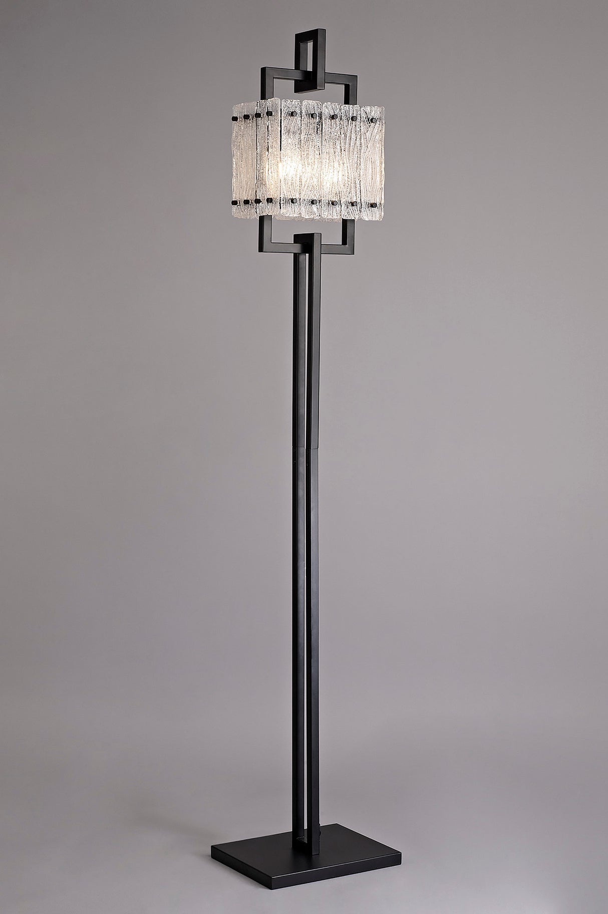 SAR9867 Sarin 173cm Floor Lamp 2 Light in a Matt Black/Crystal Sand Artistic Finish