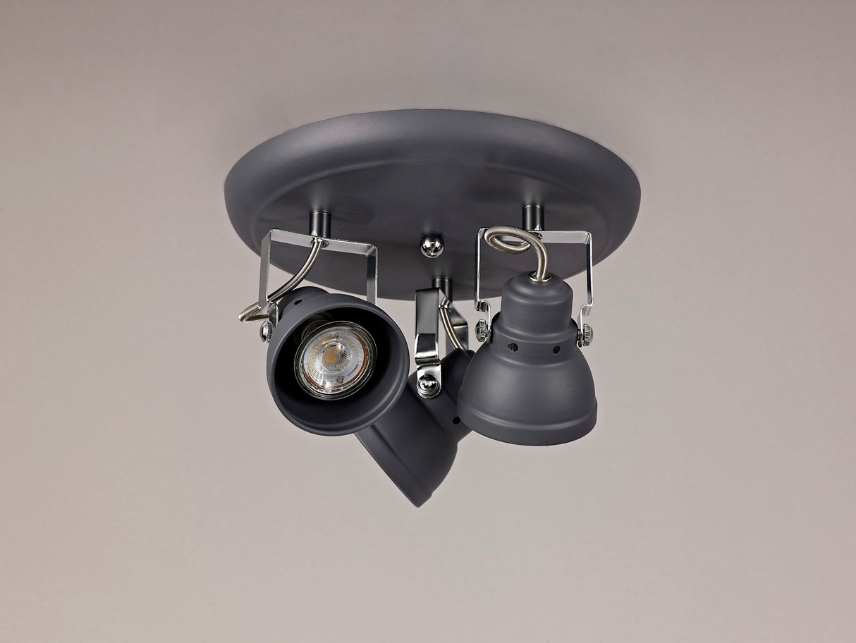 TAB9118 Tabita Round Adjustable Spotlight 3 Light in a Matt Grey/Chrome Finish