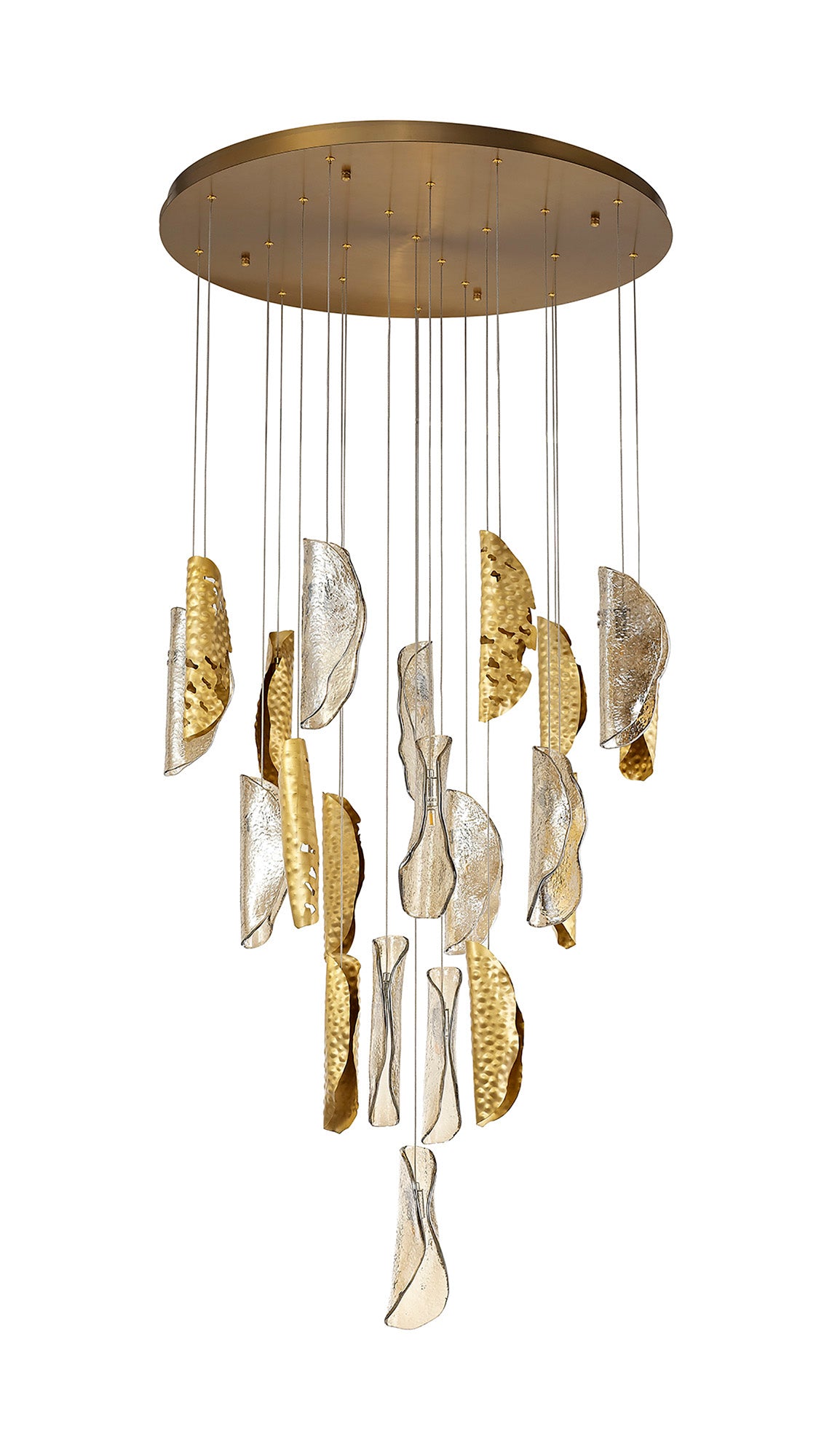 TAN1687 Tangra 5m Pendant 21 Light (24.9kg) in a Brass/Chrome/Cognac Finish