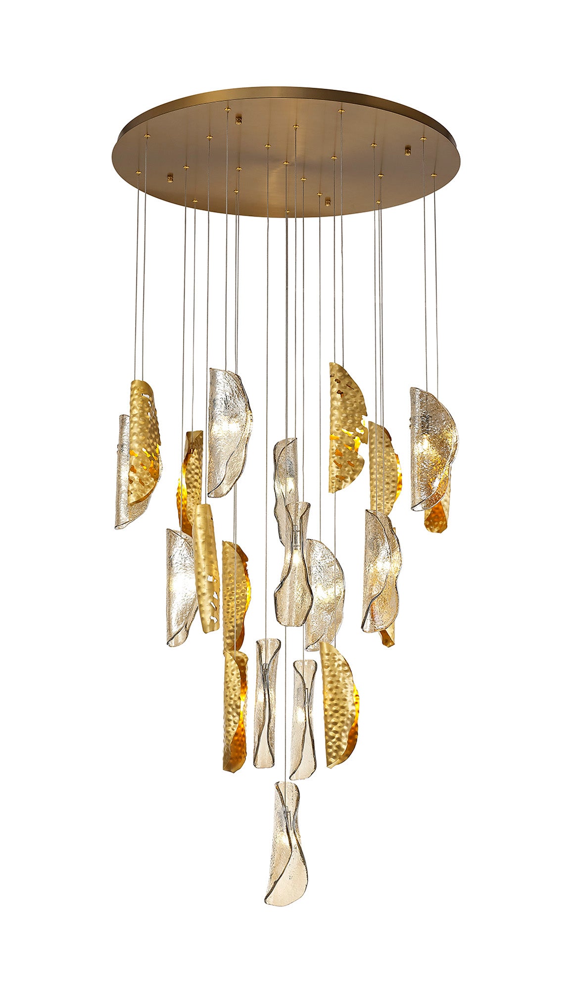 TAN1687 Tangra 5m Pendant 21 Light (24.9kg) in a Brass/Chrome/Cognac Finish