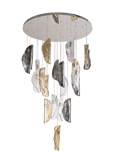 WAS0687 Wassat Pendant 21 Light (28.1kg) in a Chrome/Amber/Clear/Smoked Finish