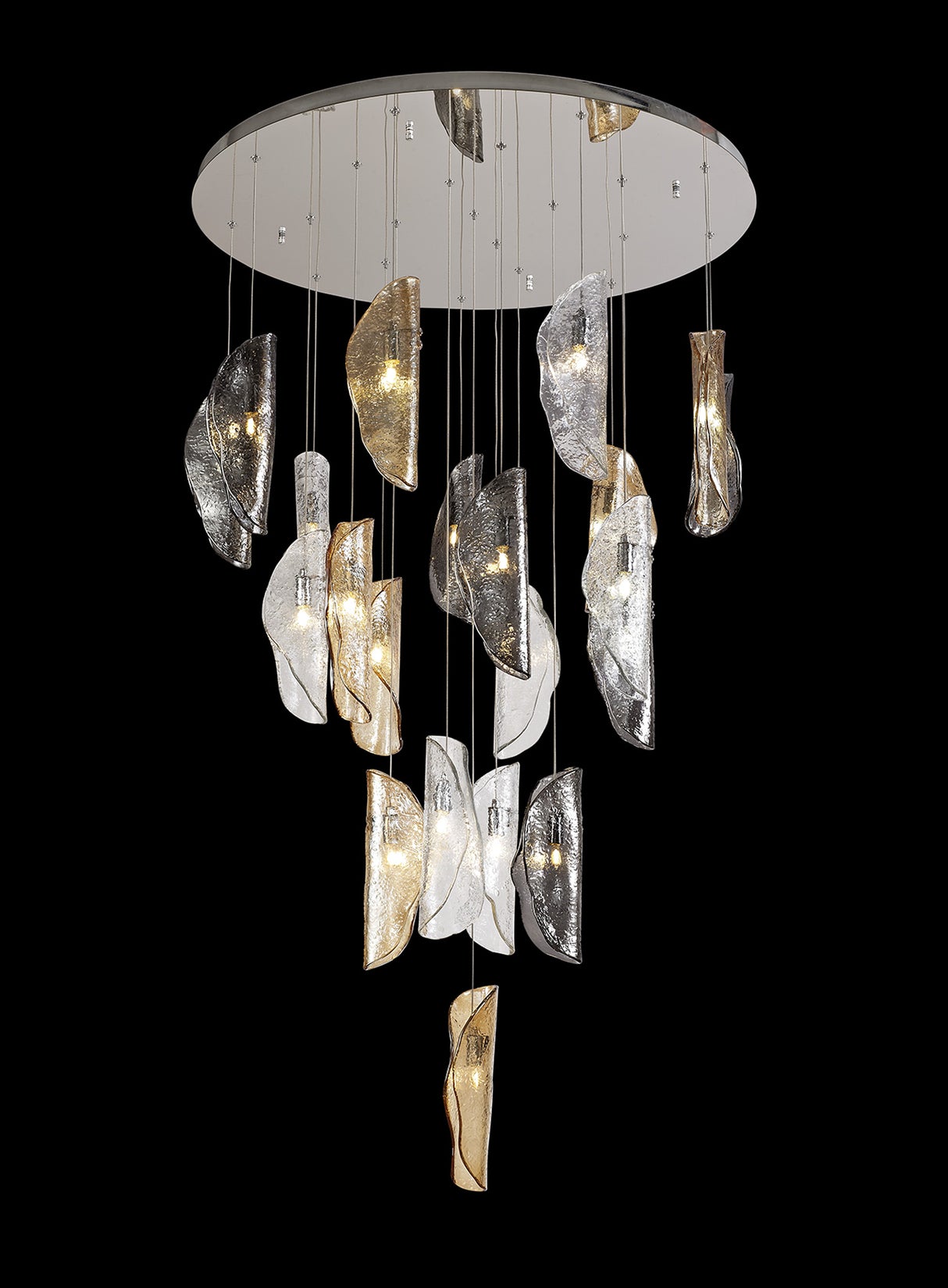 WAS0687 Wassat Pendant 21 Light (28.1kg) in a Chrome/Amber/Clear/Smoked Finish