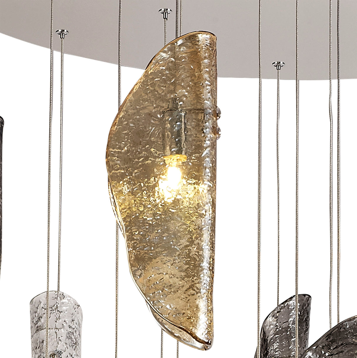 WAS0687 Wassat Pendant 21 Light (28.1kg) in a Chrome/Amber/Clear/Smoked Finish