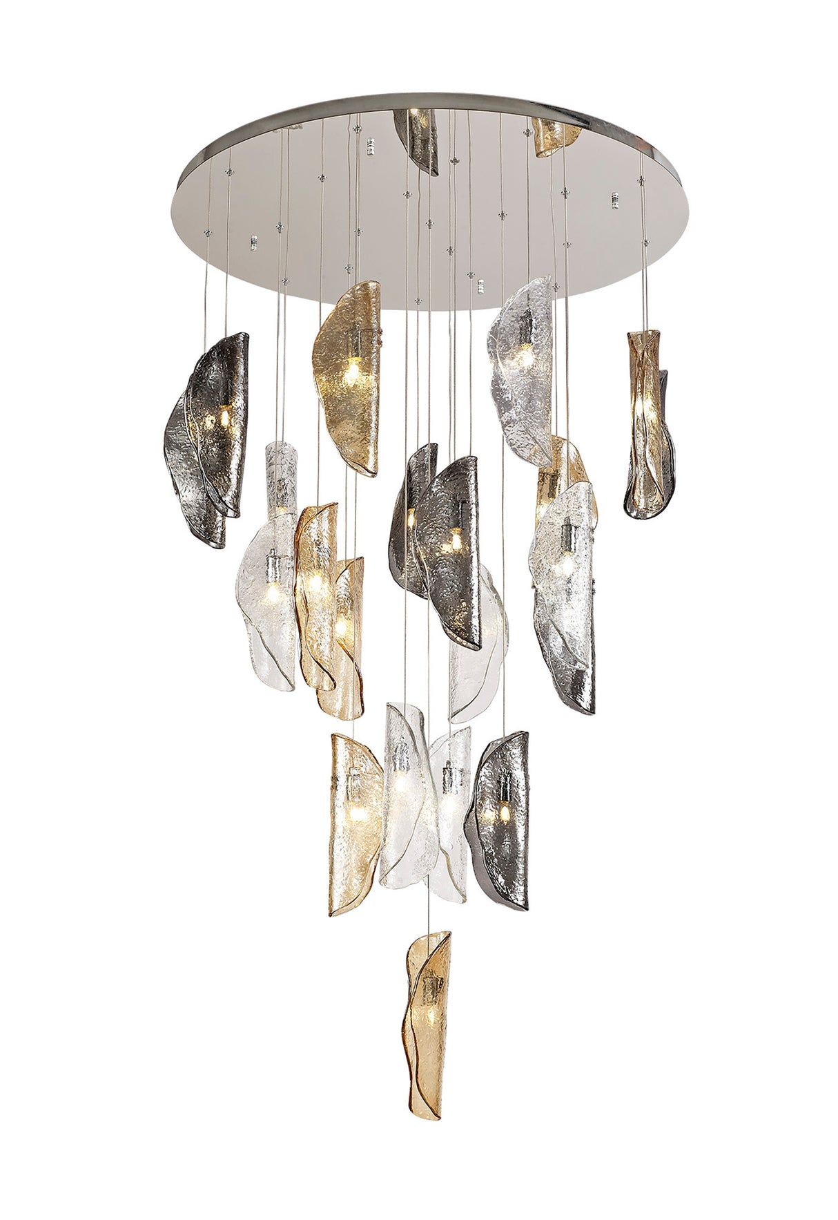 WAS0687 Wassat Pendant 21 Light (28.1kg) in a Chrome/Amber/Clear/Smoked Finish